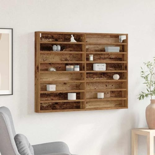 Bucmath Vitrine mit Regal Altholz, 100x8,5x75 cm, Holzwerkstoff, Wandmontage, schwebende Regale für Wohnzimmer, Schlafzimmer