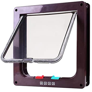 Tibeoyad Katzenklappe, 4 Wege Magnet-Verschluss Haustierklappe, Einfache Installation Katzentür Haustiertür in Wand, Holztür, Upvc innentür, Ziegelwände, Holztüren (Braun, XL-25x28x5,5cm)