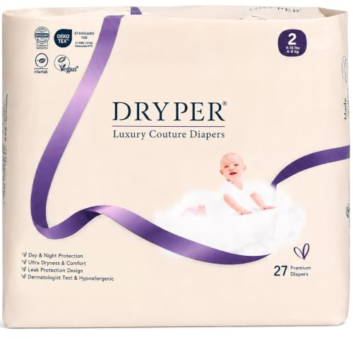 Baby Nappies Size 2 DRYPER 27ct Oeko-TEX Hypoallergenic Ultra-Thin 4-8kg | Eco Nappies: Certified FSC & Vegan Sensitive Care, Bio-Degradable Pack, Silk Comfort Fabric & Wetness Indicator.