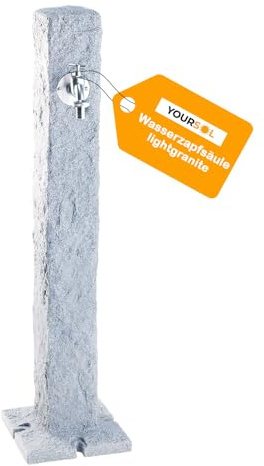 YOURSOL Wasserzapfsäule lightgranite inkl. Chrom-Auslaufhahn, Garten Wasserzapfstelle Kunststoff, frostfreier Außenwasserhahn Water Fountain Outdoor