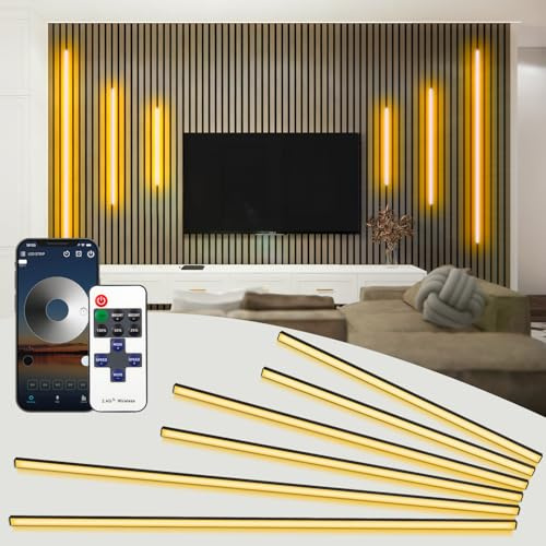 SHUNLEE 6 Stück LED Akustikpaneele Beleuchtung, Smart Bluetooth Schwarzer Eingebetteter LED für Akustikpaneele, 10MM Selbstklebend 2700K Warmweiß Wandpaneele Beleuchtung (40cm*2+60cm*2+90cm*2)