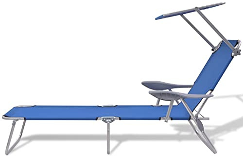 kithwjll Sonnenliege mit Sonnenschutz Stahl Blau verstellbar klappbar wetterfest Gartenliege Liegestuhl Relaxliege Terrassenliege Beach Chair Saunaliege