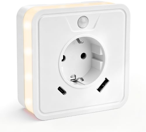 DewinLVD Veilleuse LED avec Détecteur de Mouvement et Prise | 1 USB-A et 1 type C, Lampe Prise Murale, Veilleuse Prise Electrique pour chambre d'enfant, chambre à coucher, couloir