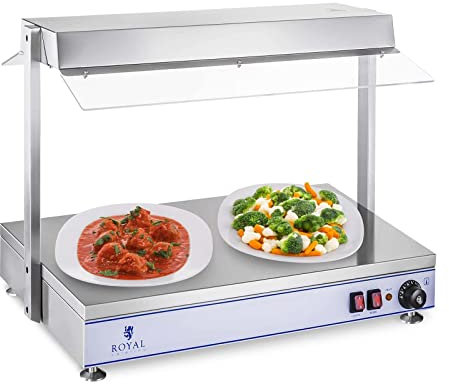 Royal Catering Chauffe-Plats Electrique RCHP-70 (2 Lampes halogènes, 1100W, température 0 – 110 °C, Acier Inoxydable et plexiglass)
