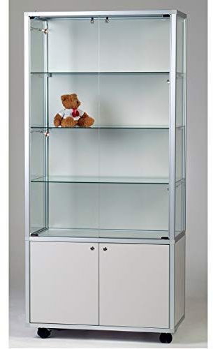 MHN Glasvitrine T 41,5 x B 78 x H 183 cm - breite Ausstellungs-Vitrine mit Unterschrank abschließbar - Glas Vitrinenschrank - LED-Beleuchtung