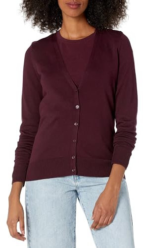 Amazon Essentials Women's Lightweight V-Neck Cardigan Jumper (Available in Plus Size), Burgundy, S