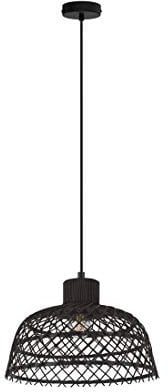 EGLO Pendelleuchte Ausnby, 1 flammige Hängelampe Vintage, Skandinavisch, Boho, Hängeleuchte aus Holz und Metall in Schwarz, Esstischlampe, Wohnzimmerlampe hängend mit E27 Fassung