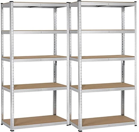 Yaheetech 2pcs Estanterias Metálica Galvanizada 180x90x40cm Estanterias Almacenaje Trastero Estante Industriales de 5 Niveles para Garaje Taller, Cargas hasta 875 kg Negro