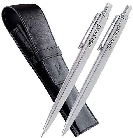Parker Engraving By Pen-Sale Personalised Engraved Jotter Ballpoint/Fountain Pen/Set Gift Boxed in a Leather Pouch, Gifts For Anniversary, Christmas - Enter Your Custom Text (Jotter Pen & Pencil Set)