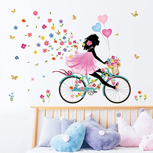 decalmile Wandtattoo Mädchen Fee Wandaufkleber Elfen Blumen Schmetterling Wandsticker Kinderzimmer Babyzimmer Wohnzimmer Wanddeko