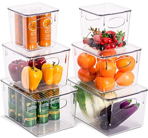 Sorbus Premium-Aufbewahrungsbehälter aus Kunststoff – stabiler Kühlschrank-Organizer – vielseitige, leichte, Lebensmittel- und Snack-Paket-Organizer – transparenter quadratischer Abfalleimer, 6 Stück