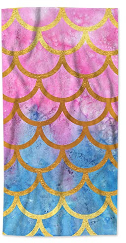 AOYEGO Rosa Blau Meerjungfrau Pailletten Strandtücher Badetuch Strand Fischwaage Ozean Meer Handtücher Küche Handtücher Badezimmer für Mädchen Frauen Männer 38,1 x 76,2 cm