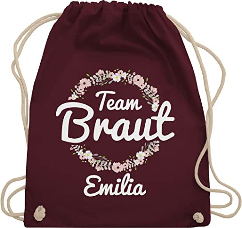 Turnbeutel Rucksack personalisiert - JGA Junggesellenabschied - Team Braut Blumenkranz Crew Bride - Unisize - Bordeauxrot - beutel junggesellinnenabschied polter rucksäcke jungesellenabschied