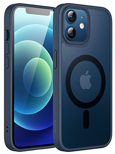 JETech Magnetisch Hülle für iPhone 12/12 Pro 6,1 Zoll Kompatibel mit MagSafe, Durchscheinende Matt Handyhülle Rückseite Dünn Stoßfest Schutzhülle (Sturmblau)