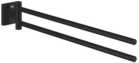 GROHE Start Cube, Handtuchhalter doppel-armig (44cm lang, schwenkbar, mit verdeckter Befestigung, zum Bohren inkl. Schrauben & Dübel, langlebige Oberfläche), eckig, schwarz, 409762430