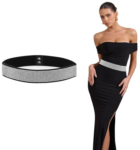 Erzekrim Rhinestone Elastische Gürtel - Glänzende Breite Damen Stretchy Kleid Bund - Mode Ohne Schnalle Elastisch für Kleider