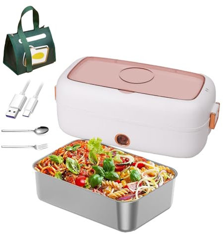 MeLtor Fiambrera Electrica 24v Camion Adecuado Para Portátiles De 110 V/12 V/24 V, Tartera Electrica Comida Trabajo Aislamiento Térmico De Larga Duración Alimentado Por USB, Fismbrera Electrica,White