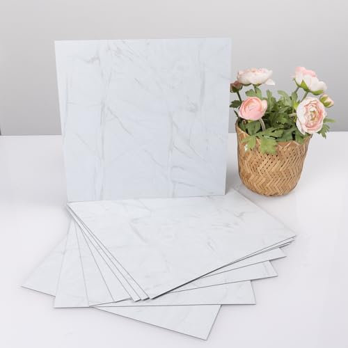 Vinyl Flooring Self Adhesive Floor Tile White Marble Peel and Stick Floor Stickers Waterproof for Kitchen Living Room Bathroom 30X30cm 20pcs