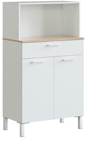 Miroytengo Mueble Auxiliar de Cocina Yuka Estilo Nórdico Color Blanco Artik y Roble Canadian 72x126x40 cm
