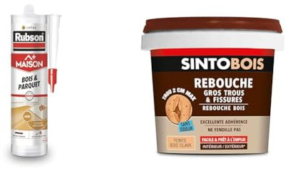 Rubson | Mastic Maison Bois & Parquet Chêne (cartouche de 280 ml) – Mastic acrylique & Sinto Rebouche Bois pour Gros Trous et Fissures Bois Clair - 500 g - Facile et Prêt à l’Emploi