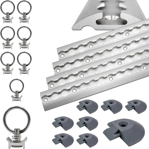Airlineschiene halbrund Silber eloxiert 4X 1,5 Meter mit 8 Ösen und 8 Endkappen, Alu Zurrschiene robust, hohe Stabilität und Langlebigkeit, Anhänger, PKW, LKW, Camper, Wohnmobil