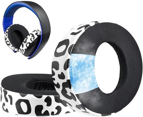 SOULWIT Cooling Gel Replacement Ear Pads for Sony Gold Wireless PlayStation PS4 Headset, Earpads Cushions for 2014 Version (Model CECHYA-0083) Headphone - Snow Leopard