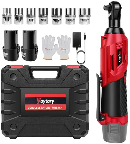 Lucn Red 3/8'' Electric Cordless Right Ratchet 90°Angle Wrench Power Battery Kit 245Nm