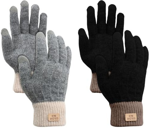 VEGCOO 2 Paires Femmes Gants Hiver Chauds Tricotés Écran Tactile, Mitaine Chauds d'hiver Femme, Tricotés Gants Thermique, pour Conduite Cyclisme Travail (noir + gris)