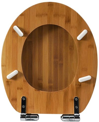 Toilettendeckel Holz, WC Sitz mit Absenkautomatik, Quick Release Funktion, Toilettensitz mit Verstellbaren Scharnieren