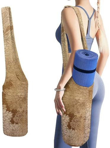 JKLQWH Goldenes Blumendesign, bedruckte Yogamatten-Tasche, lange Tragetasche mit Taschen für Ihr Yoga-Zubehör, Übung, Yogamatte, Tragetasche, multifunktionale Aufbewahrungstasche, hält die meisten