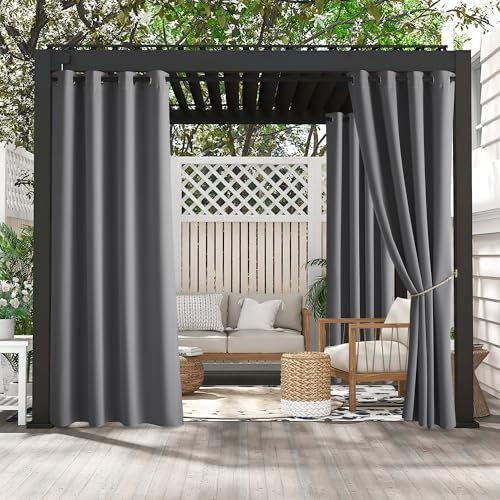 PONY DANCE Lot de 2 Rideaux Exterieur à Oeillets, Processus Anti-décoloration, L132xH243cm, Gris, Rideaux et Draperies Occultants pour Pergola Patio Terrasse Jardin