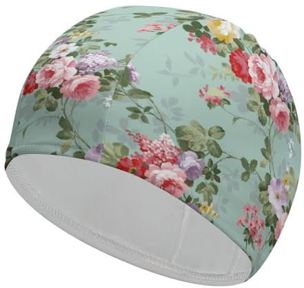 JZemdybill Cuffia da nuoto vintage con fiori floreali, cuffia da bagno per capelli lunghi e corti