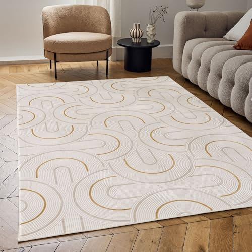 THE RUGS Carmel Modern Area Rug - Stain-Resistant, Non-Shedding, Durable Rugs for Living Room and Bedroom [ Wave Gold, 80x150cm ]