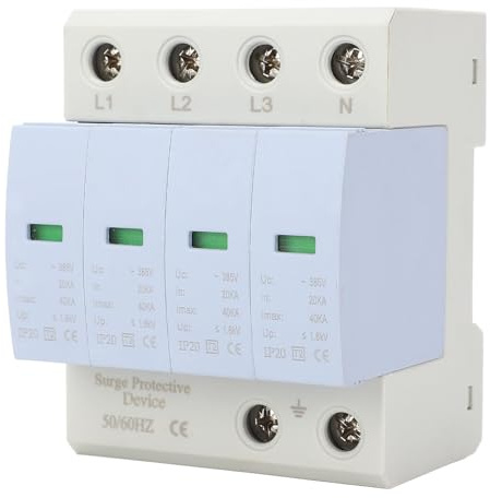 FTVOGUE Dispositif Parafoudre Basse Tension 4P 40KA, Parasurtenseur avec Coque PC pour Systèmes d'alimentation Ca, Montage sur Rail dans des Boîtes de Distribution
