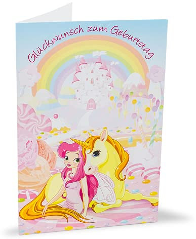 KE - Mädchen Geburtstagskarte, Einhorn Motiv, DIN B6 176x125mm, inkl. Umschlag | Glückwunsch zum Kindergeburtstag