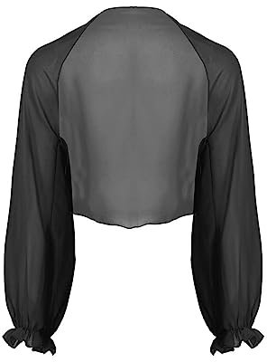 FEESHOW Damen Bolero Elegant Langarm Cardigan Chiffon Dünne Sommer Strand Jacke mit Rüschen Ärmel Schwarz Einheitsgröße