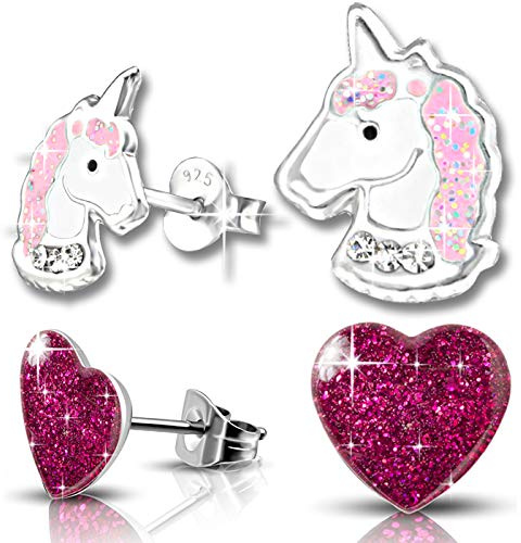 Kinder Mädchen Ohrstecker echt 925 Sterling Silber Pferde Einhorn Edelstahl Herz Ohrringe
