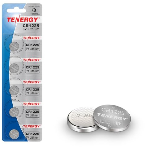 Tenergy 3 Volt Battery CR1225, Button Cell Batteries, Ideal for Thermometers, Key Fobs, Laser Pointers, Medical Devices, Calculators, and More, 5 Count