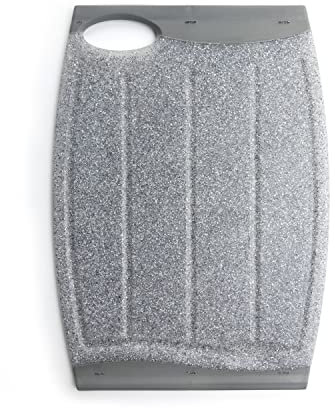 Extra großes Kunststoff-Schneidebrett, 40.6 cm, rutschfestes Schneidebrett für Fleisch, dickeres Küchen-Schneidebrett, spülmaschinenfest, leicht zu greifender Griff (grau)