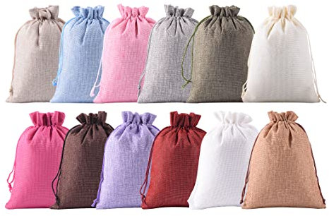 KONMAY 24er Set 13x18cm Gemischt Jutesäckchen Geschenkbeutel mit Kordelzug, Kleine Jutebeutel Leinensäckchen Sackleinen Geschenkbeutel mit Kordelzug für Adventskalender, Lavendelblüten, Schmuck