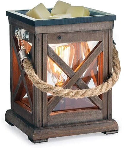 Candle Warmers ETC. Duftwärmer mit Vintage-Glühbirnen-Beleuchtung - Leuchtender Wärmer zum Erwärmen von Duftkerzen, Wachsschmelzen und Torten, um Räume aufzufrischen, Walnuss und Seil