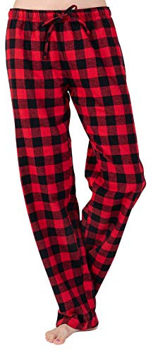 JTPW Women's 100% Cotton Flannel Sleep Pajama Pants with Pockets (Black RED Check, M)