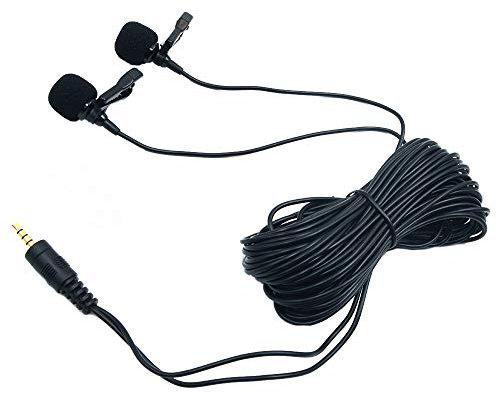 ANCLLO Dual-Head Lavalier Microphone Lapel Clip-on Microphone Set Omnidirectional Electret Condenser Mic 3.5mm Jack for Smartphones DSLR Camcorders