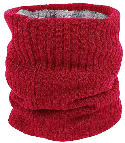 ehsbuy Fleece Neck Warmer Thermal Snoods Unisex Thick Winter Cold Weather Knitted Circle Scarf for Cycling Motocycle Sports (Red)