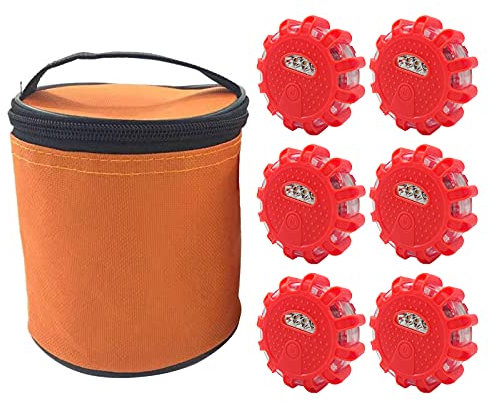 Gyrophare LED Orange Puissant, Gyrophare Bleu Voiture, Lampe Stroboscopique LED Voiture, Gyrophare Tracteur Agricole à Pile Sans Fil Aimanté, Voiture Avertissement 9 Modes éclairage (Rouge, 6 Pcs)