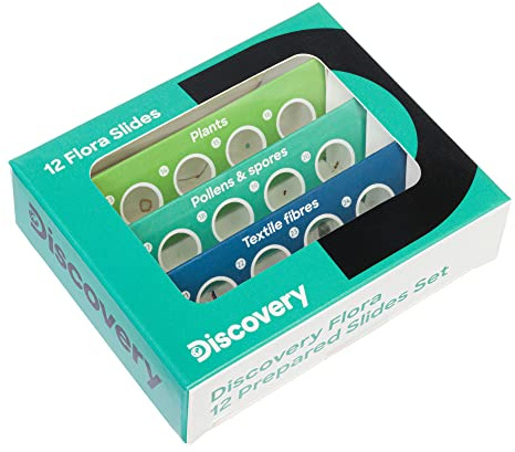 DISCOVERY Flora 12 Prepared Microscope Slides Set for Kids with 12 Ready-to-use Transparent Specimens on Botany