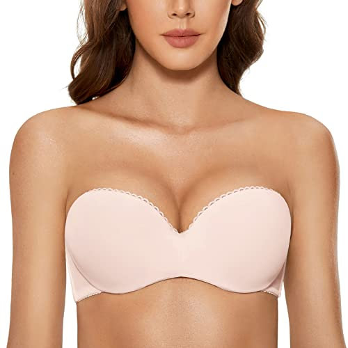 DOBREVA Soutien Gorge Invisible sans Bretelles Push up avec Armature pour Femme Rose Blanc 90C