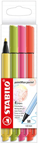 STABILO - Filzschreiber - pointMax - 4er Pack - Pastellfarben - hellgelb, limettengrün, rosarot, korallrot