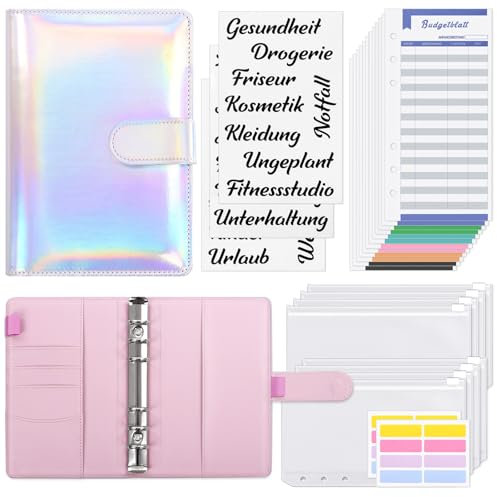 KONVINIT Budget Binder A6 Raccoglitore Notebook Raccoglitore di Bilancio con 12 Buste a Cerniera, 12 Foglio di Bilancio,Raccoglitori ad anelli per il risparmio di denaro