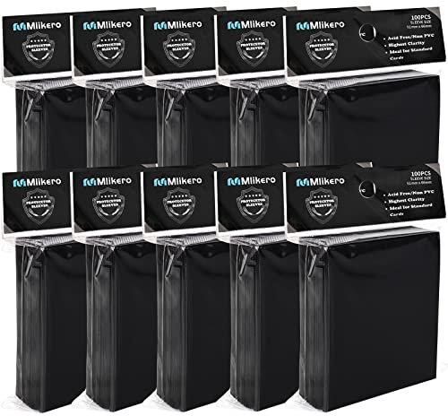 Mlikero 1000 Stück schwarze Matte Kartenhüllen, Sammelkartenhüllen für MTG, Baseballkarten, Sportkarten, Spielkarten, Polypropylen (PP), 91 x 66 mm, Schwarz